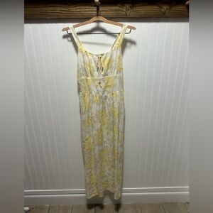 Monteau Yellow Floral Midi Dress Sz S Babydoll Easter Springs Milkmaid